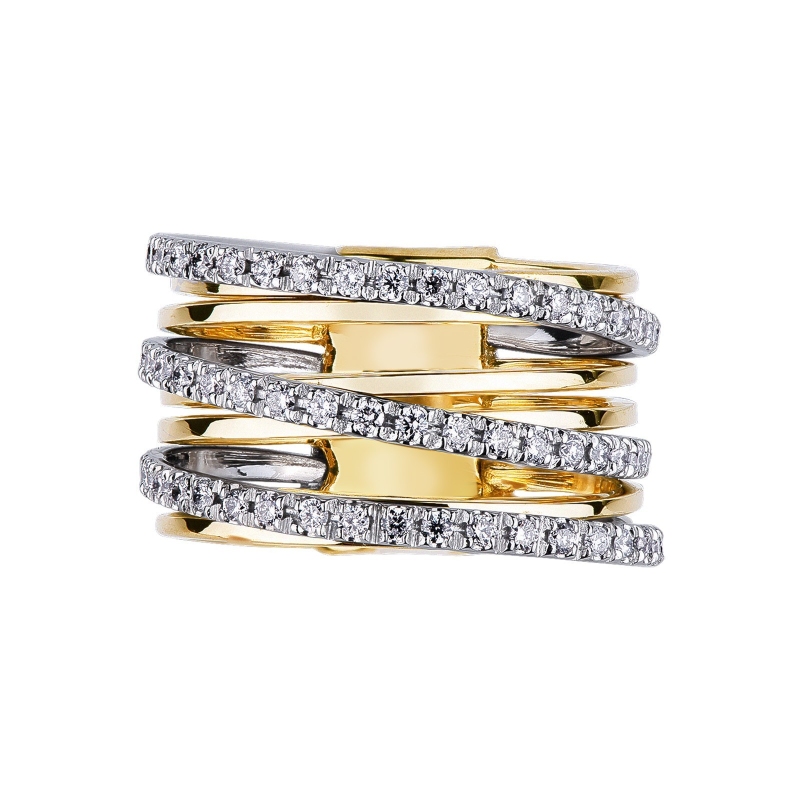 White and yellow gold 18k band ring with diamonds 