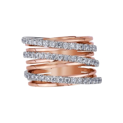 White and rosé gold 18k band ring with diamonds 