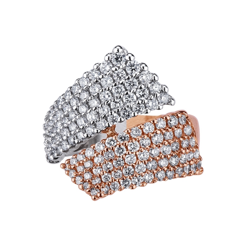 Band contrariè ring in white and rosé gold with diamonds 