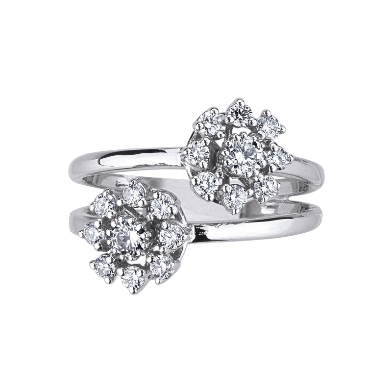 White gold 18k diamonds curved shank split ring 