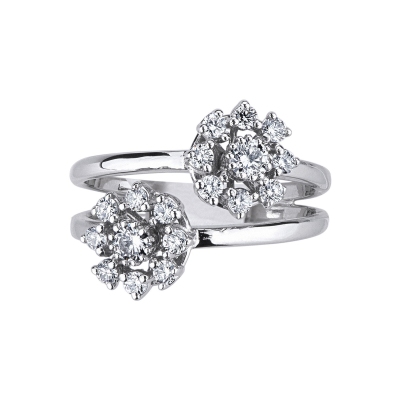 White gold 18k diamonds curved shank split ring 