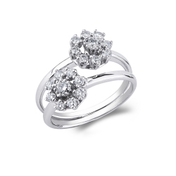 White gold 18k diamonds curved shank split ring 