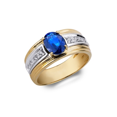 Band ring in white and yellow gold 18k with blue sapphire and diamonds 