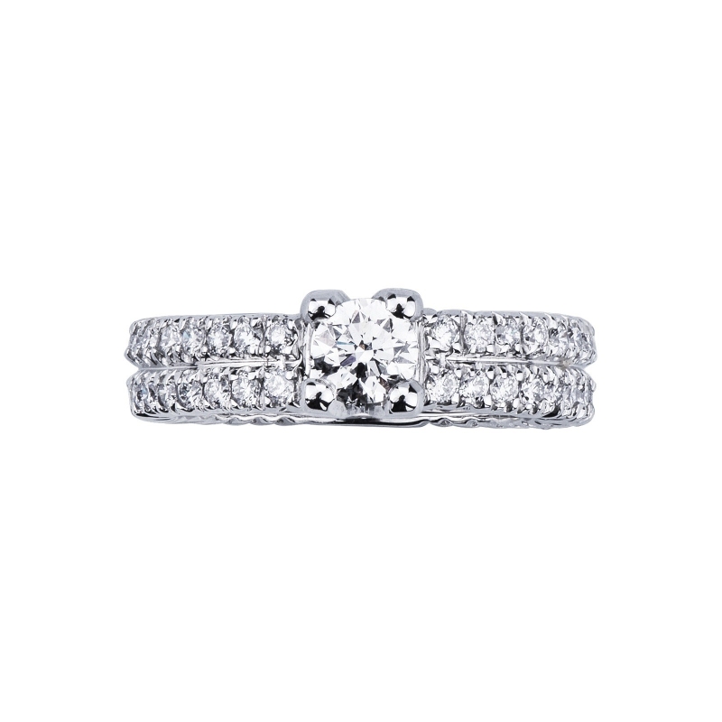 18k white gold solitaire type ring with a diamonds band and a central 0,40 stone