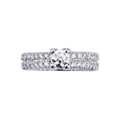 18k white gold solitaire type ring with a diamonds band and a central 0,40 stone