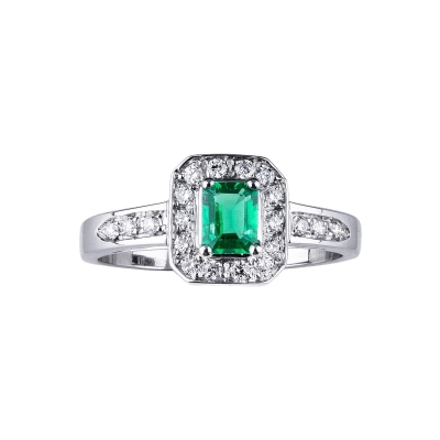 White gold 18k with diamonds and emerald octagonal cut 