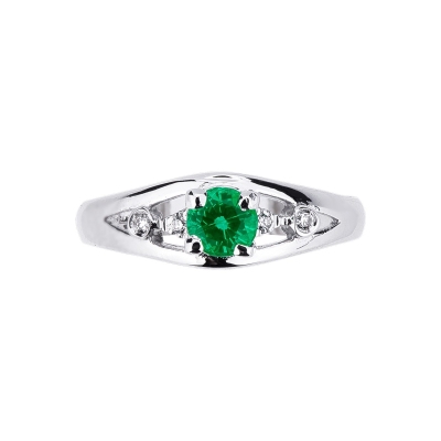 White gold 18k diamond ring with central emerald 