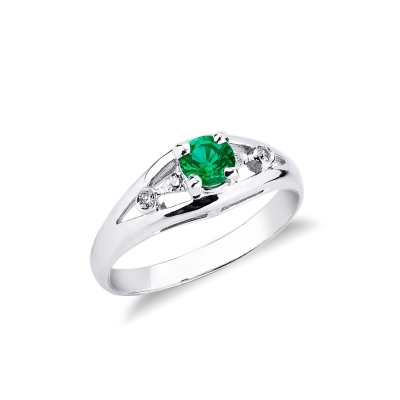 White gold 18k diamond ring with central emerald 
