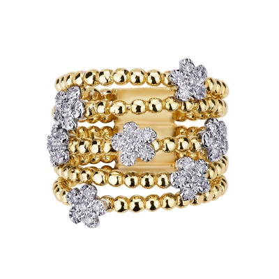 18k yellow and white gold ring with diamonds flowers