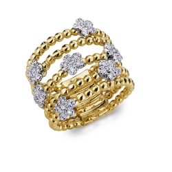 18k yellow and white gold ring with diamonds flowers