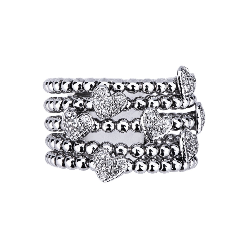 Ring in white gold 18k with diamonds hearts