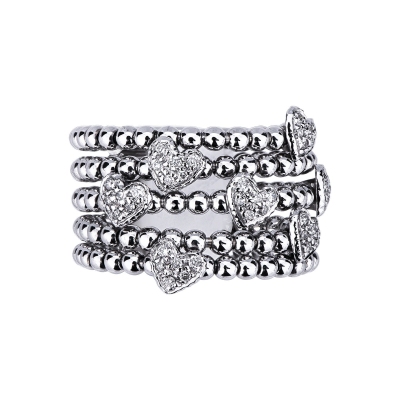 Ring in white gold 18k with diamonds hearts