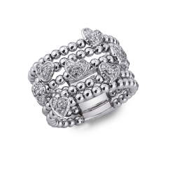 Ring in white gold 18k with diamonds hearts