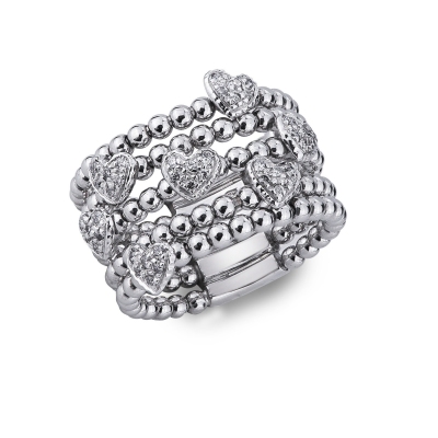 Ring in white gold 18k with diamonds hearts