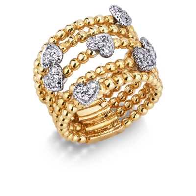 18k yellow and white gold with diamonds hearts 