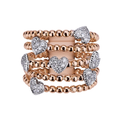 18k rosé gold ring with diamonds hearts