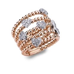 18k rosé gold ring with diamonds hearts
