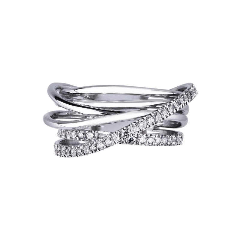 Weave ring in white gold 18k and diamonds 
