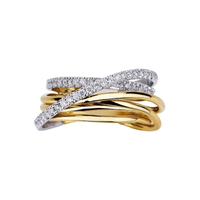 18k white and yellow weave ring and diamonds 