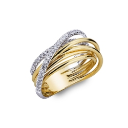 18k white and yellow weave ring and diamonds 