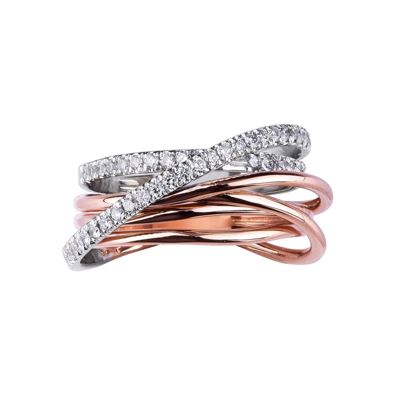 18k rosé and white gold band ring with diamonds 