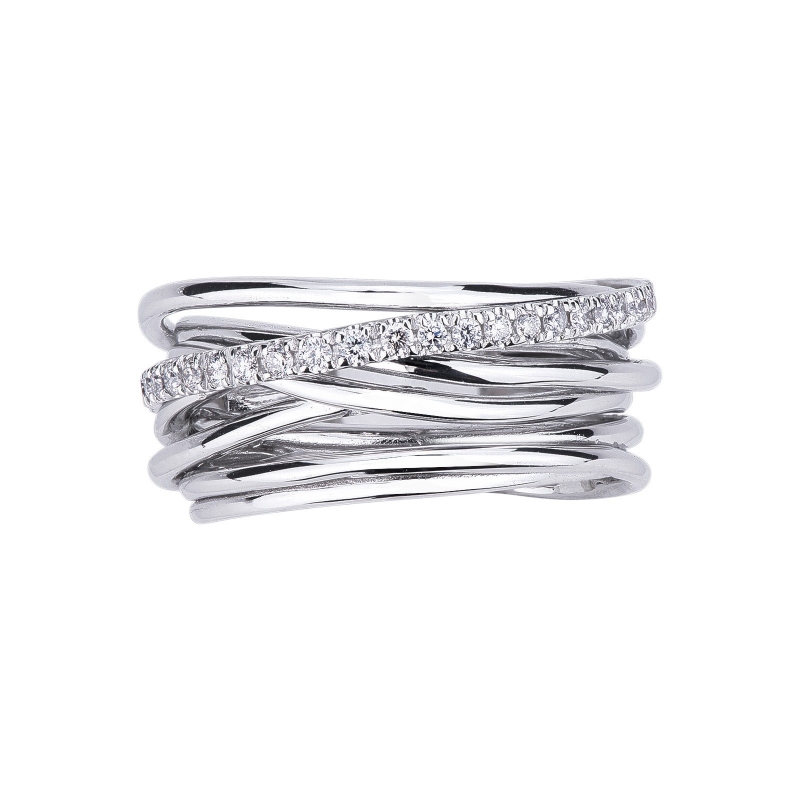 White gold 18k crossover ring with diamonds 