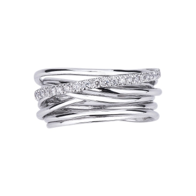 White gold 18k crossover ring with diamonds 