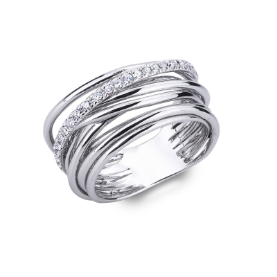 White gold 18k crossover ring with diamonds 