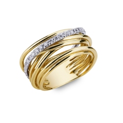 Yellow and white gold 18k crossover ring with diamonds 