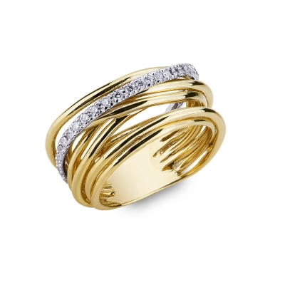 Yellow and white gold 18k crossover ring with diamonds 