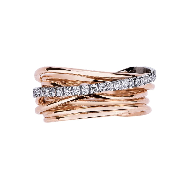Rosé and white gold 18k crossover ring with diamonds 