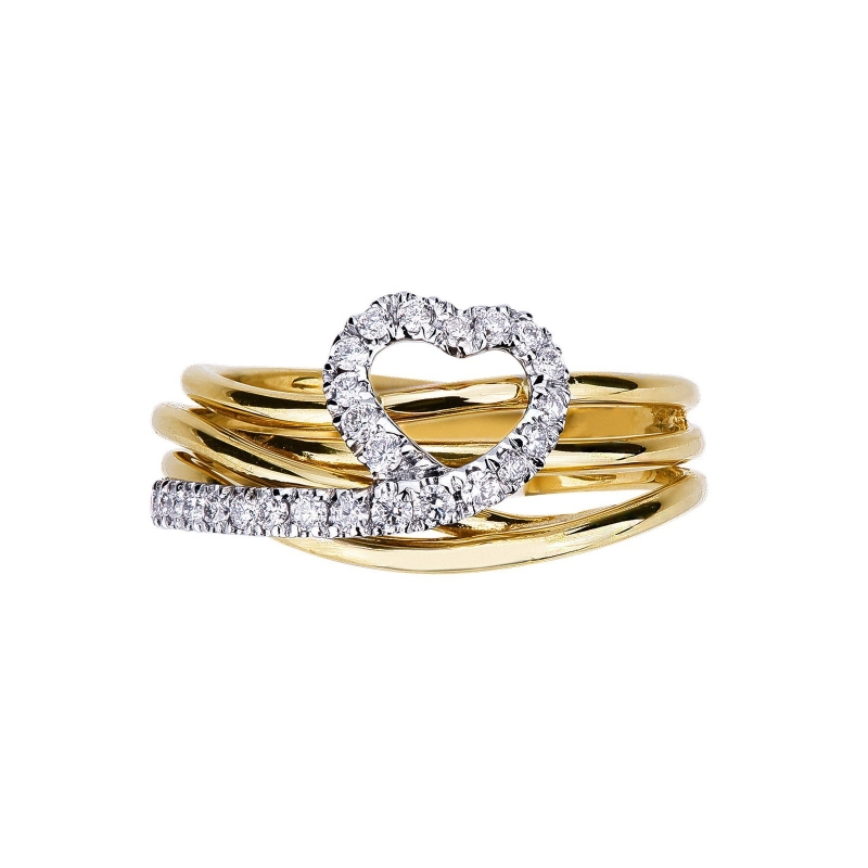 Band ring in white and yellow gold 18k with diamonds 