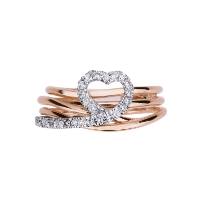 18k white and rosé gold crossover ring with diamonds 