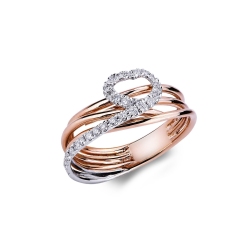 18k white and rosé gold crossover ring with diamonds 