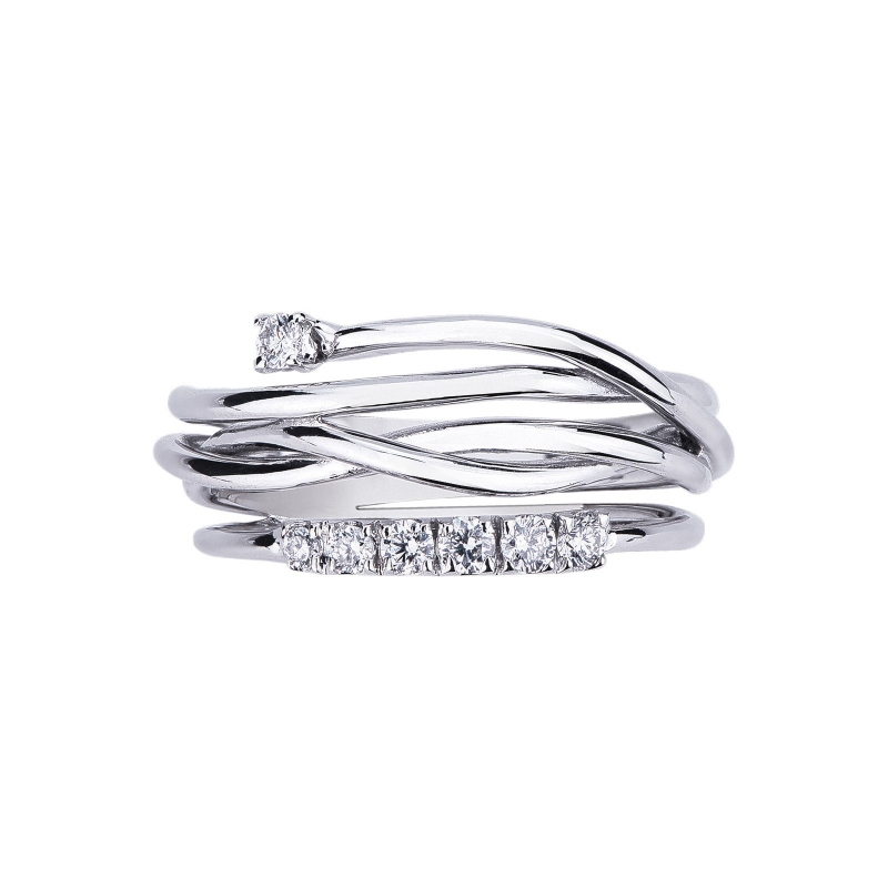 Crossover band ring white gold 18k with diamonds 