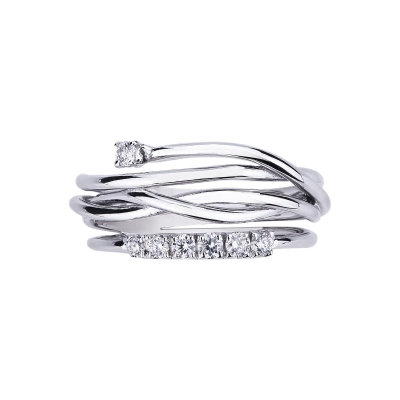 Crossover band ring white gold 18k with diamonds 