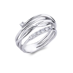 Crossover band ring white gold 18k with diamonds 
