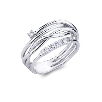 Crossover band ring white gold 18k with diamonds 