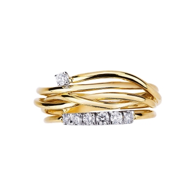 18k white and yellow gold band ring with diamonds 