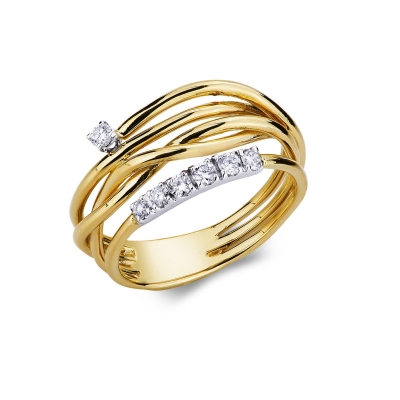 18k white and yellow gold band ring with diamonds 