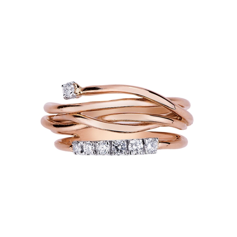 White and rosé gold 18k band ring with diamonds