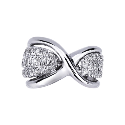 18k white gold criss cross ring with diamonds 