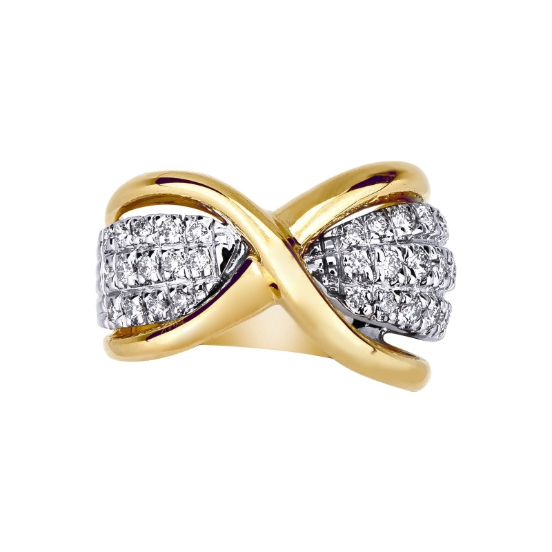 18k yellow gold criss cross ring with diamonds 