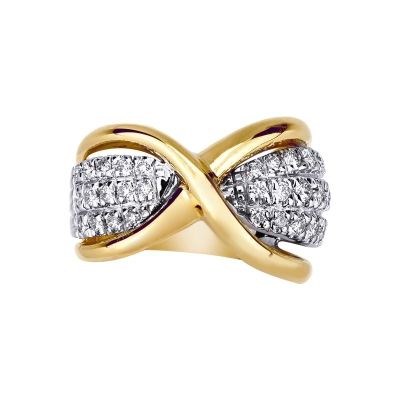 18k yellow gold criss cross ring with diamonds 
