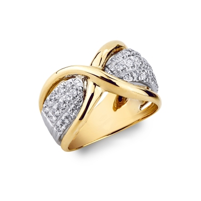 18k yellow gold criss cross ring with diamonds 