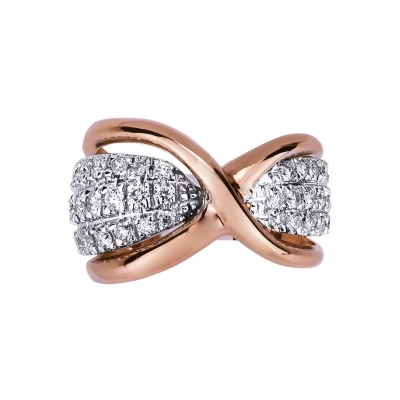 Band ring with diamonds in 18k white and rosé gold 
