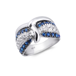 18k white gold ring with blue sapphires and diamonds 