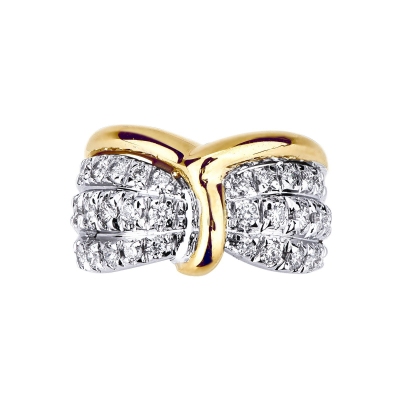 Band ring with diamonds in yellow and white gold 18k