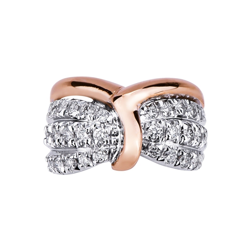 Rosé and white gold 18k band ring with diamonds