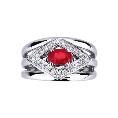 White gold 18k band ring with ruby and diamonds 